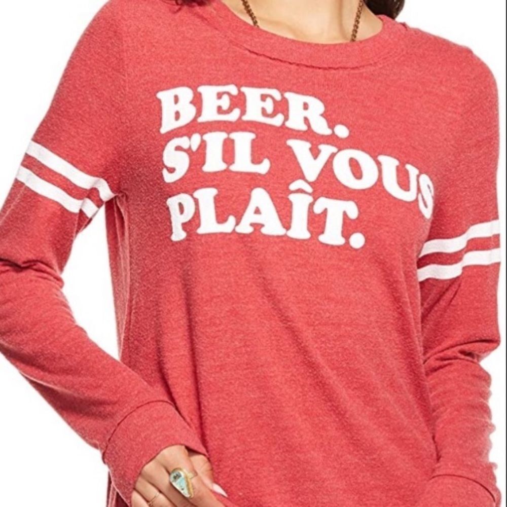 Chaser Red BEER S’IL YOUS PLAIT. Long Sleeve Graphic Shirt